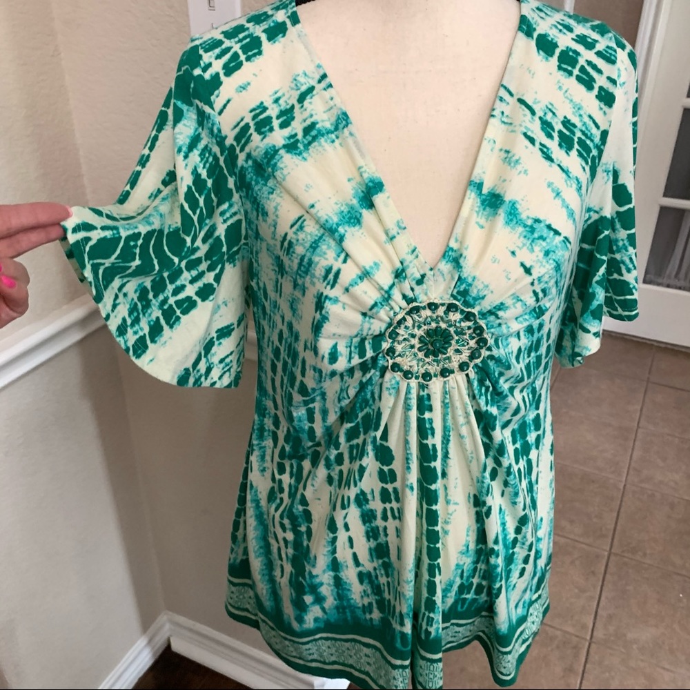 ECI green Tie dyed embellished top blouse Size L